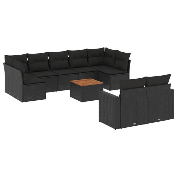 VidaXL Garden Lounge Set with Cushions 10 Pcs, Patio Sofas, Patio Furniture Set, Outdoor Furniture, Black 3256601