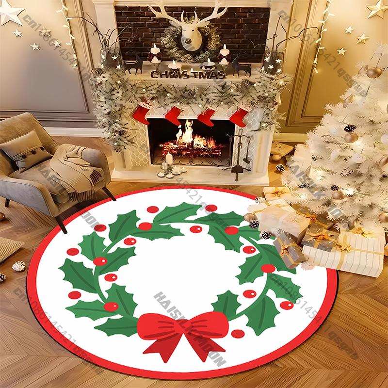 Christmas Round Carpet Rug for Home Living Room Bedroom Atmosphere Decoration Easy To Care All Seasons Mat Home Decor Kids Gifts