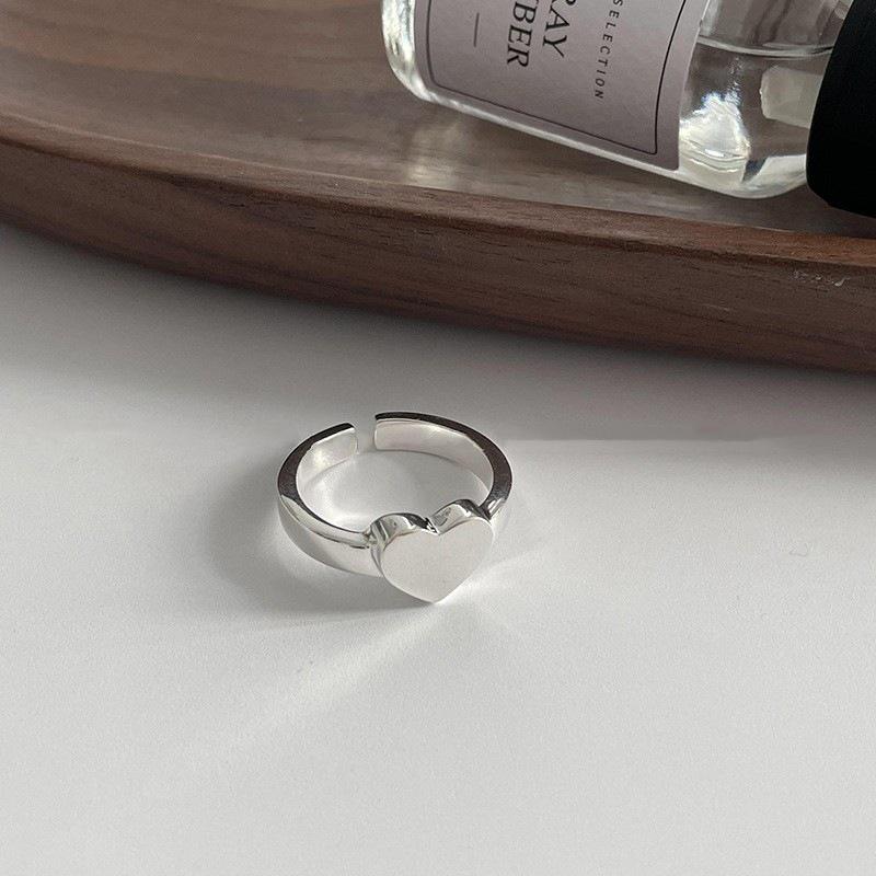 Korean Style Adjustable Hollow Heart Ring for Women - Trendy Peach Heart Design Open Adjustable