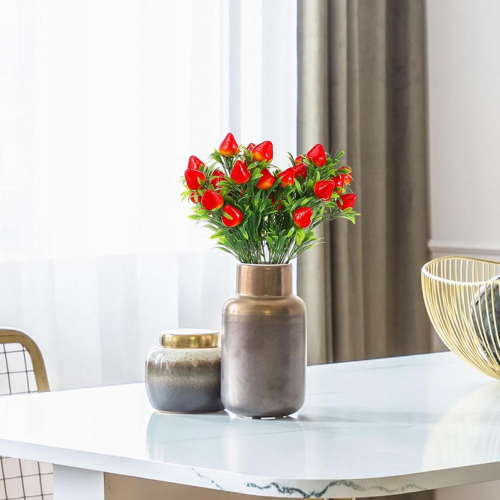 3Pcs Artificial Strawberry Stem Faux Strawberry Plant Ornaments Fruit Flower Stem for Home Wedding Party Decor