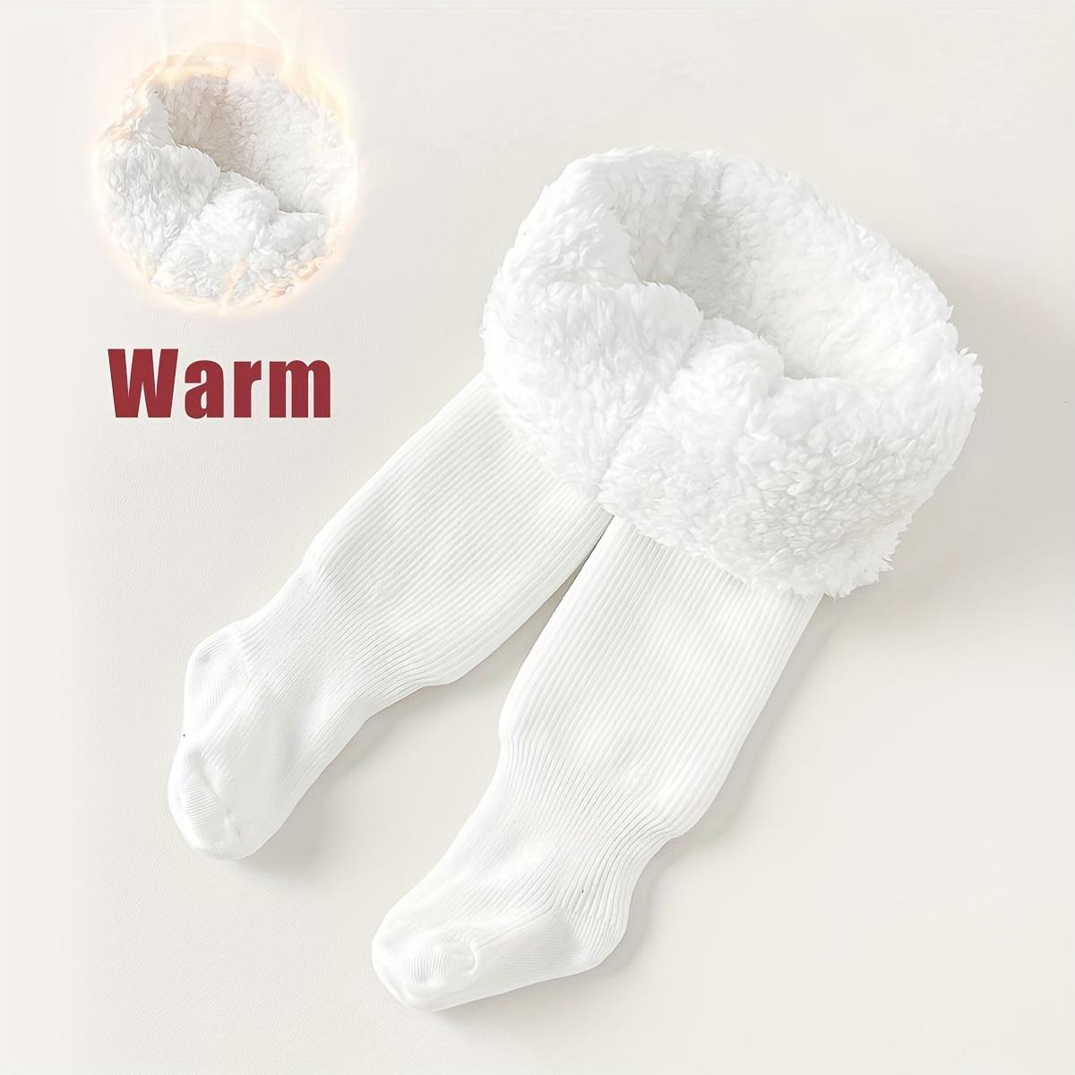 Invierno Bebé Niñas Forro Polar Rayas Leggings Más Gruesas Calidez Algodón Medias Niño Niños Mantener Caliente Pantimedias S blanco