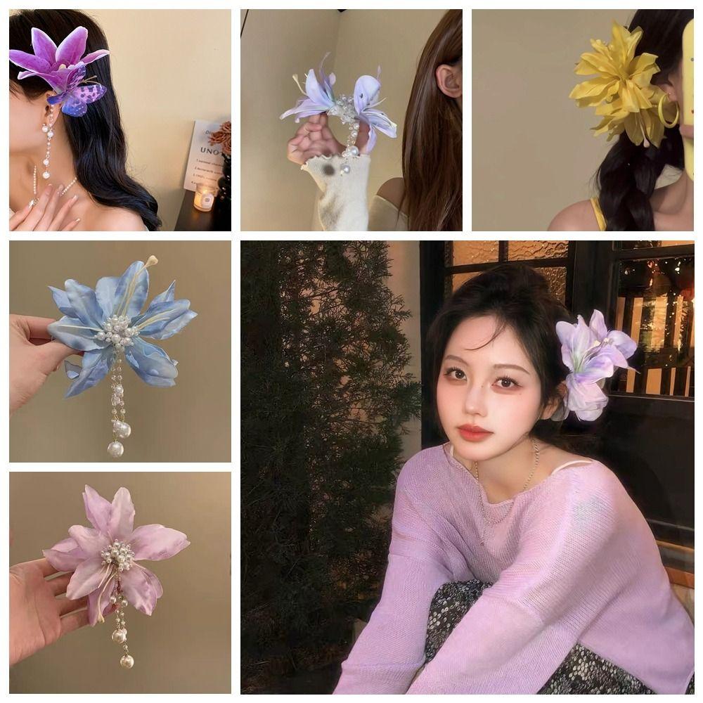 Cloth Simulation Flower Hair Claw Sweet Seaside Vacation Headwear Flower Duckbill Clip  Daily