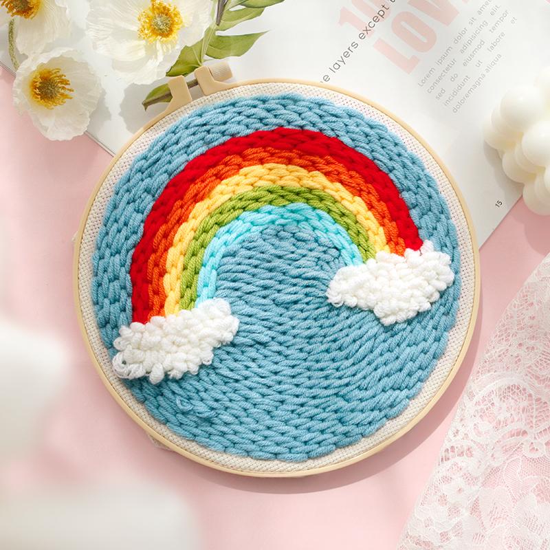 GATYZTORY DIY Punch Needle Kits for Beginners Cartoon with Hoop Punch Needle Embroidery Set Craft Yarn Painting Arts