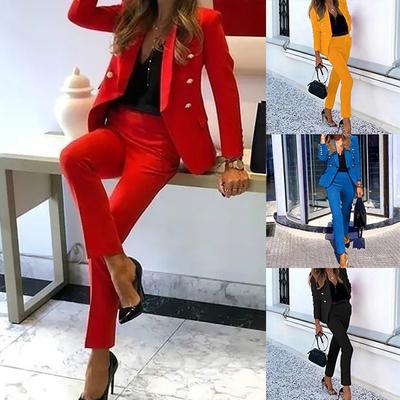 Arrival Women's Fashion Two-piece Casual Suits Blazer and Pants Set Office Lady Clothing Solid Color