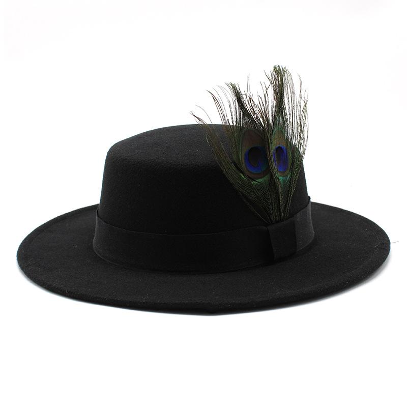 British Style Peacock Feather Classic Retro Woolen Flat Hat Big Eaves Hat Season Men And Women Couple Hat