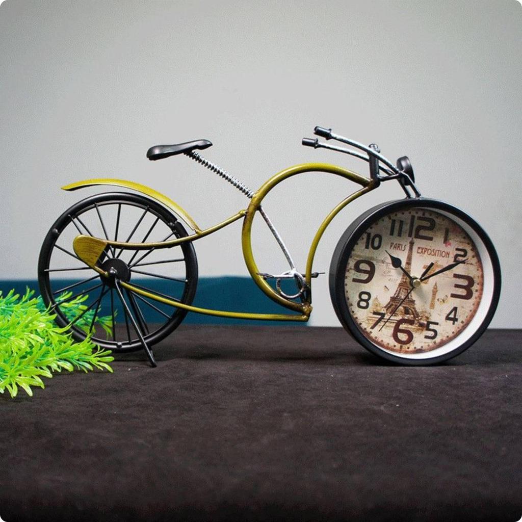Iron Cycle Clock Model Handmade Vintage Rotating Handlebar Yellow