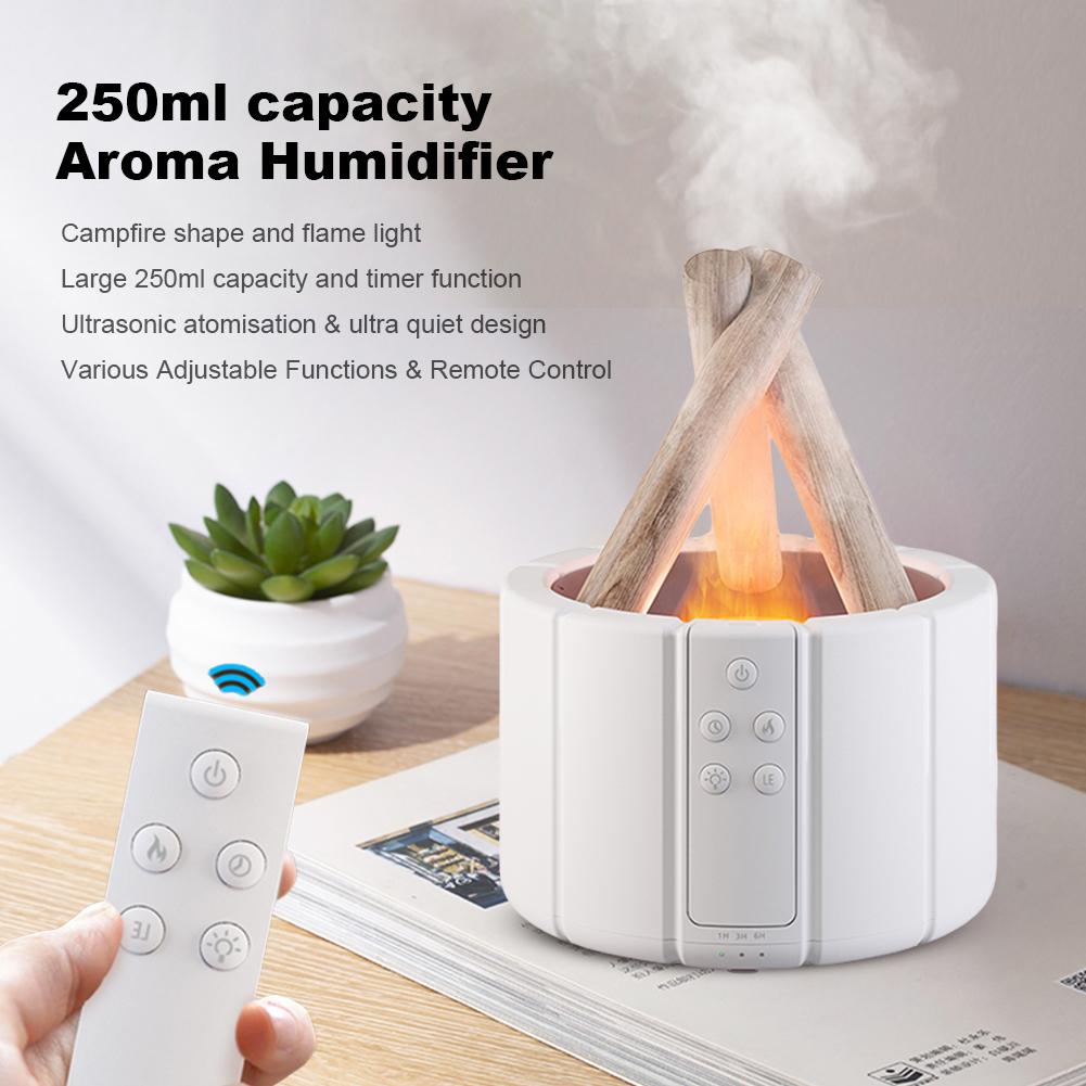 250ml Campfire Flame Fire Diffuser Auto Shut-Off Ultrasonic Aroma Diffuser Night Light Cool Mist Humidifier with Remote Control