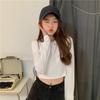 Women's 2025 Autumn Korean Style White Long-Sleeve Crop Top