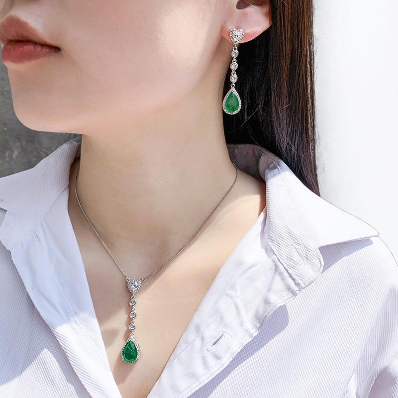 Jewelry Vintage Jewelry Set Diamond Simulation Treasure Earrings Pendant Set Emerald Earrings