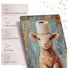 Vintage Funny Bathroom Signs Metal Tin Sign - Cute Sheep Decor With Toilet Paper, Aluminum Animal Wall Signs Plaque