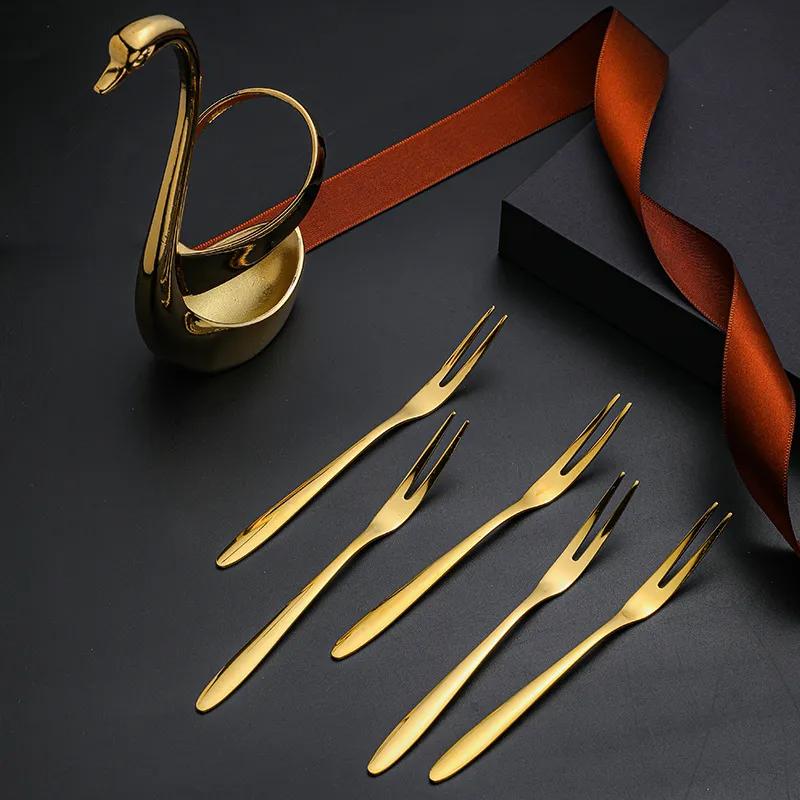 304 Stainless Steel Fruit Fork Cake Mooncake Fork Dessert Coffee Spoon Swan Shaped Base Combination Fruit Tableware Set YLE531