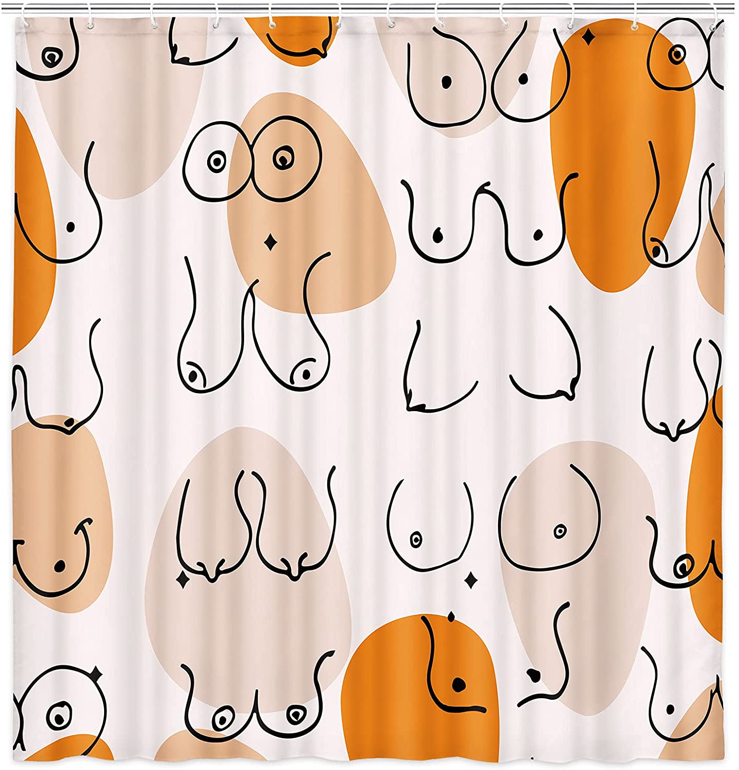 

Funny Human Body Shower Curtain Bathroom Decor Girl Woman Breast Boob Bathroom Curtain Orange Pink Fabric Shower Curtain Sets W60H190(CM)-1 Pcs