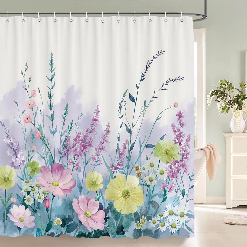 Home shower curtain for bathroom waterproof fabric fresh flowers and plants style bathroom Curtain with hooks decorative curtain