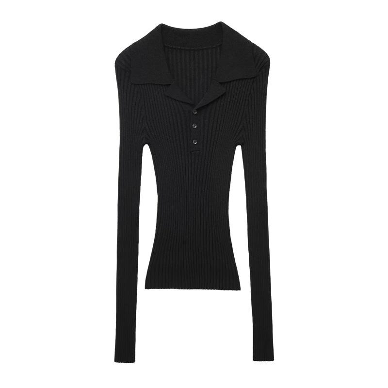 TAOP&ZA Women's Spring Knitwear: Commuting Style Turn-Down Collar Long Sleeve Sweater
