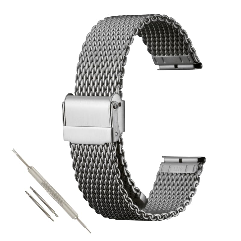 

[] BAMBI stainless Thick type mesh watch belt 20mm 22mm Stainless steel (304) satin band clock replacement belt silver BSNE1210S