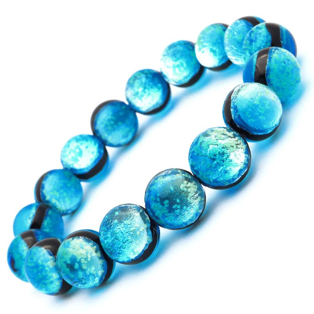 [GOLD STONE] Glowing Hateruma Blue Firefly Glass 12mm Bracelet from Hateruma Island, Okinawa, Inner Diameter: Approx. 19cm
