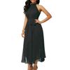Plus Size Women Summer Solid Color Pleated Chiffon Sleeveless Belted Maxi Dress