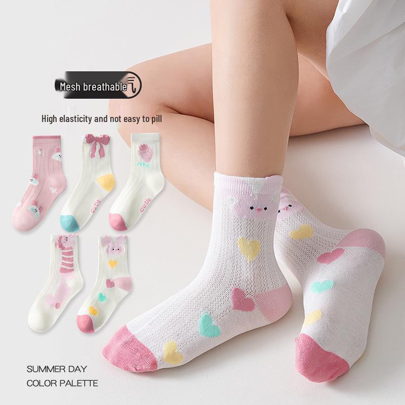 Kids' Spring-Summer Breathable Cartoon Cotton Mid-Calf Socks