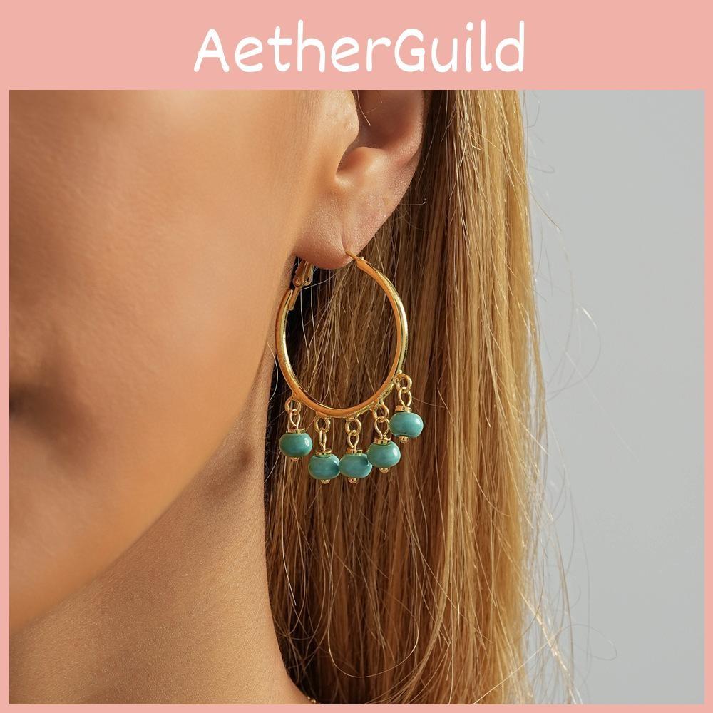 Blue Copper Earrings With Natural Stones Simple And Elegant Circle Earrings