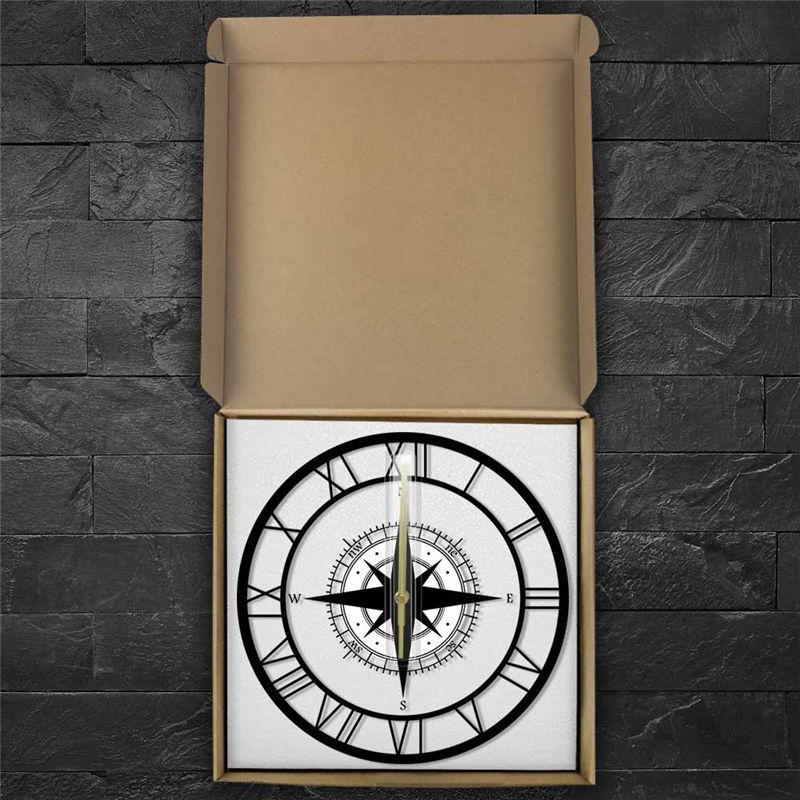 LED Hollow Wall Clock Black Compass Directional Chart Navigation Acrylic Decorative Wall Hanging Clock Watch Home Decoration