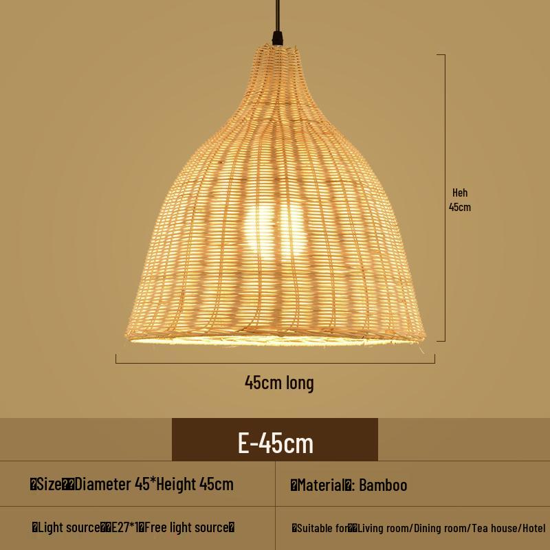 Bamboo Woven Pendant Light - Japanese Lantern for Dining, Restaurant, or Tea Room. Rattan Straw Hat Lampshade with New Chinese Art Design.