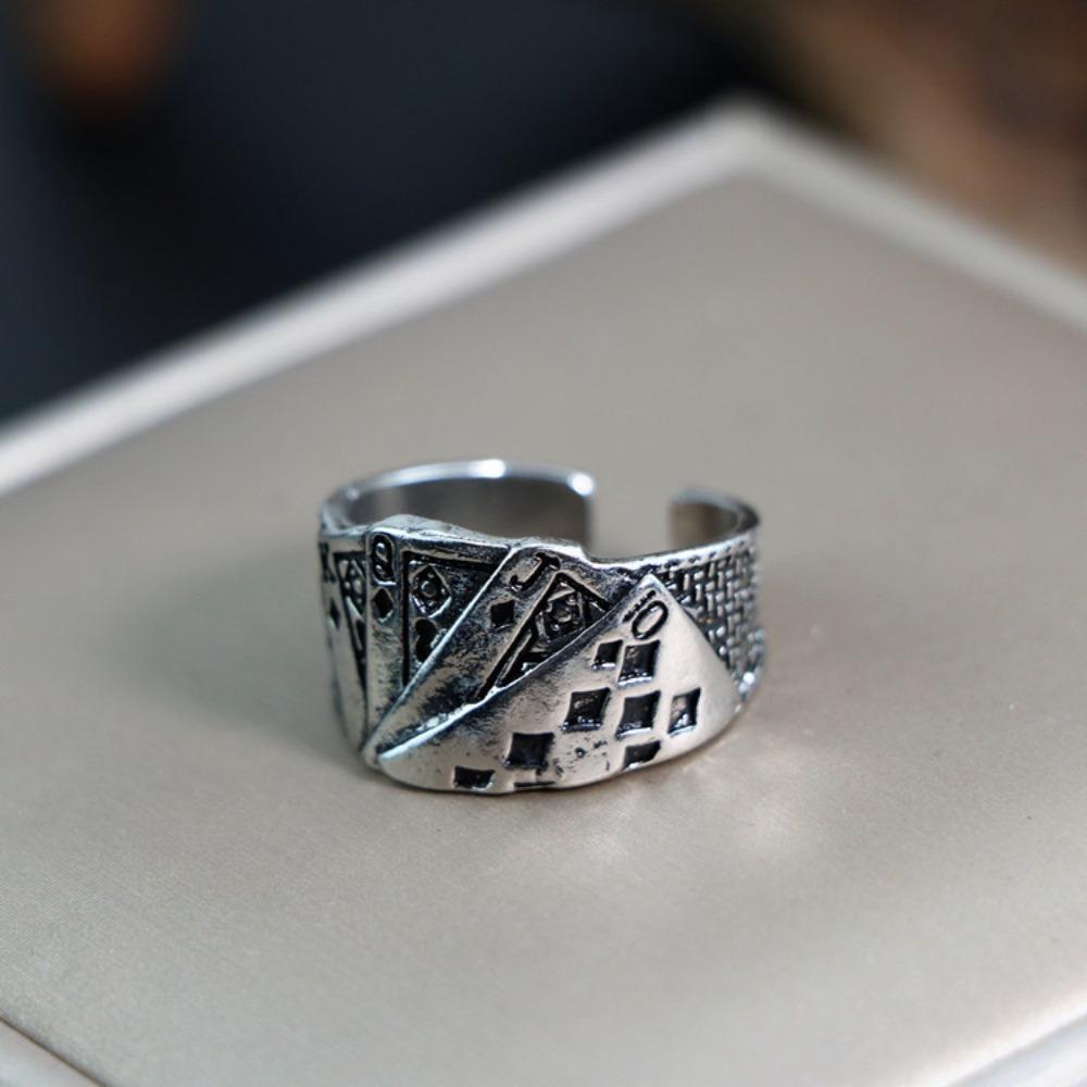 European and American Men's Trendy Metal Ring, Retro Style Cool and Handsome Design Totem Geometric Men's Ring