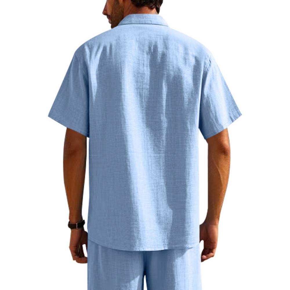 Cotton Linen Hot Sale Men Short-Sleeved Shirts Summer Solid Color Lapel Collar Casual Beach Style Plus Size Male Shirts S-5XL