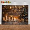 Christmas Tree Backdrop Photography Baby Shooting Props Golden Ball Star Gifts Candle Wood Wall Background Decorations Photozone