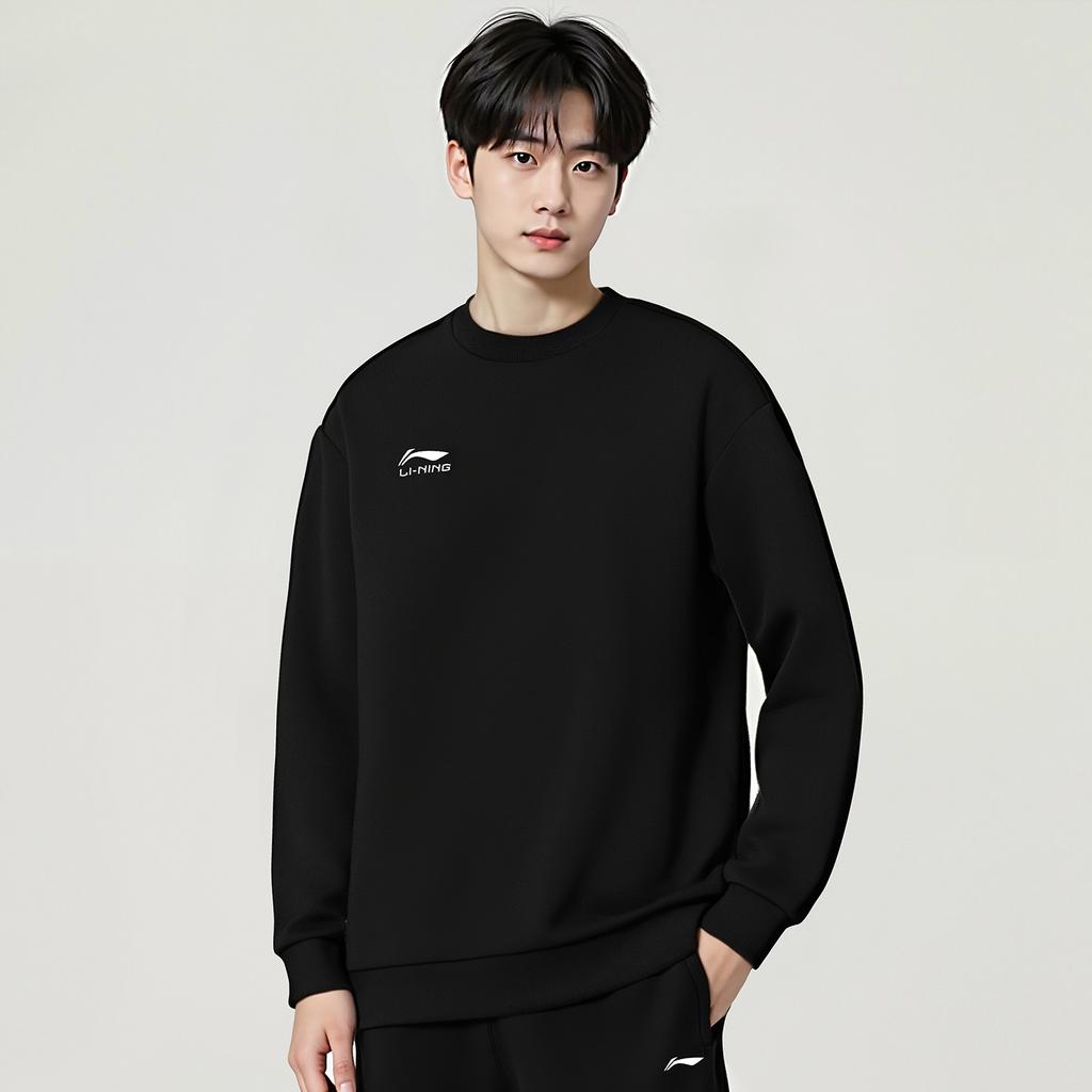 Li Ning Sweatshirts Unisex Black Crew Neck Moderate Regular AWDVG85-1