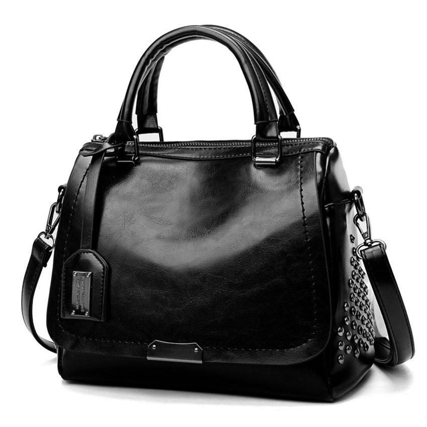 

Boston Crossbody Bags for Women 2026 Tote Shouler Bag Luxury Handbags Women Bags Designer Famous Brand Oil Wax Leather Rivet Bag чорний