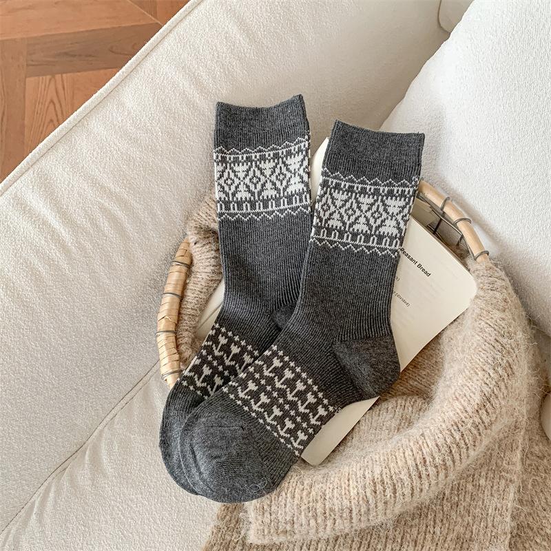 

Женские осенние ретро полосатые носки-гольфы в национальном стиле с пэчворком 1 pair