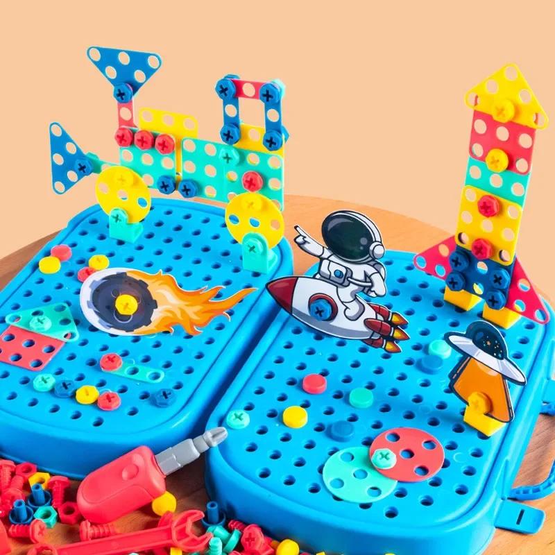 Toys Assembly Educational Toys Toys Tool Set Electric Drill Screw Nut 3D Puzzle Pretend Play Dinosaur Drilling for Children Boys