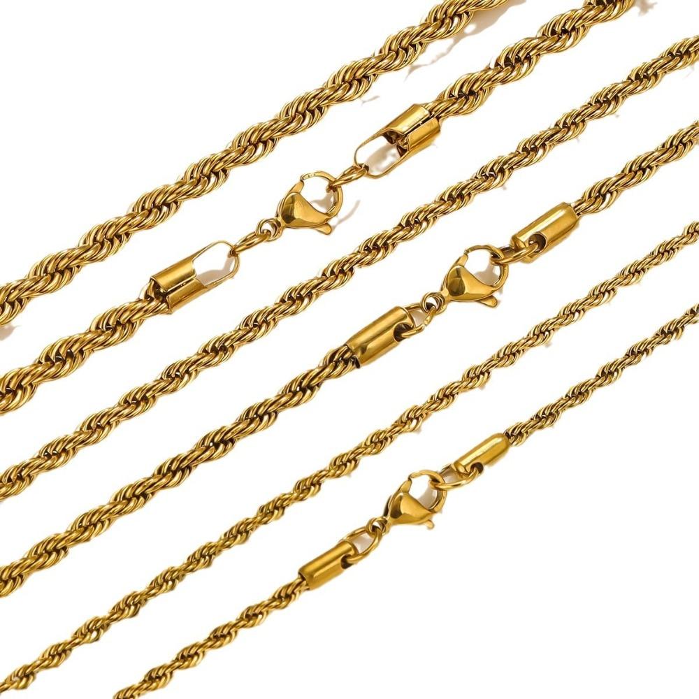 Gold Plated Chain Necklace Stainless Steel Chunky Chain Hip Hop Twisted Rope Chain  For Women Men