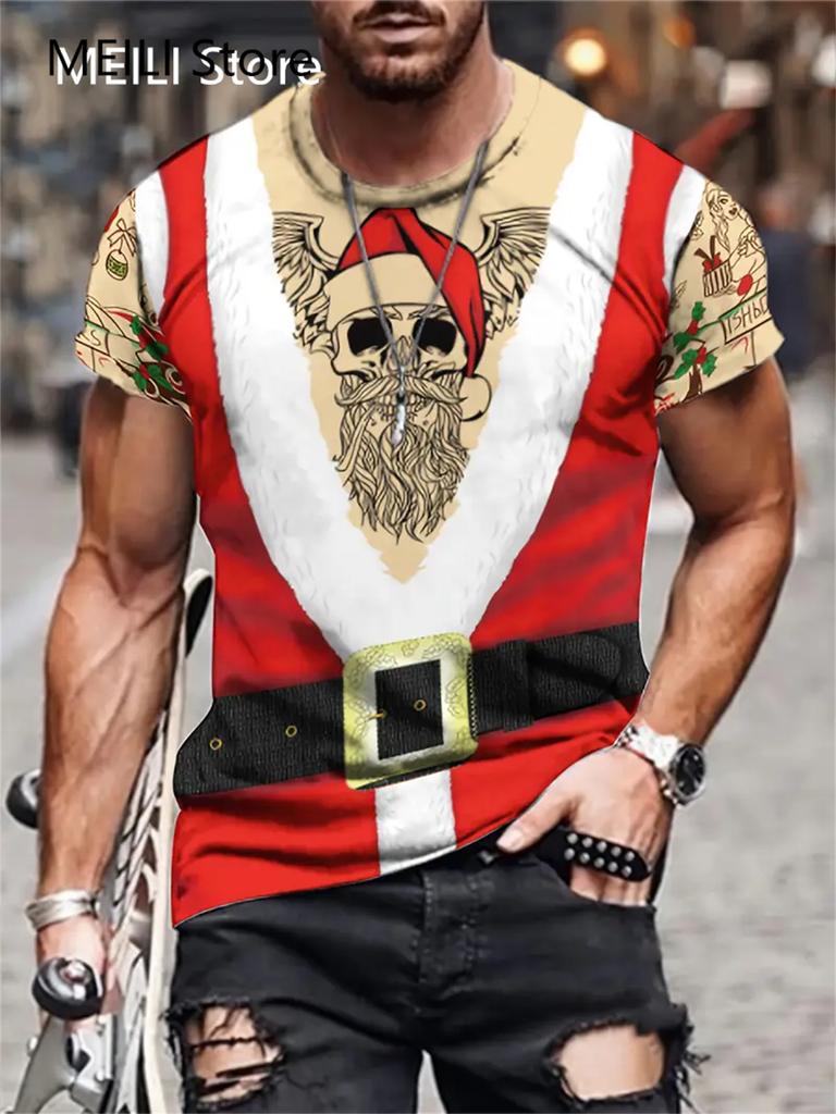 Christmas Unisex's T Shirt Funny 3d Santa Claus Print T Shirts Casual Pullover Short Sleeve Fashion Shirts Graphic Tees Sweatshirt