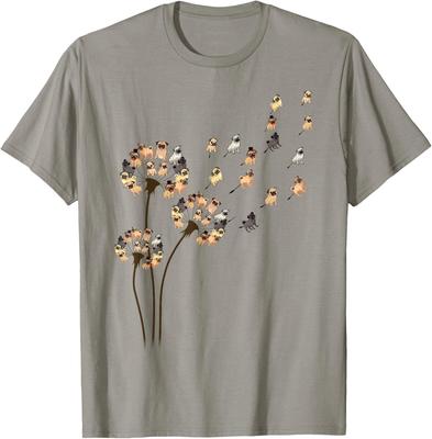 Pug Dandelion Blowing Away Funny Dog Lovers Graphic Tee Casual Cotton TShirt for Unisex Women