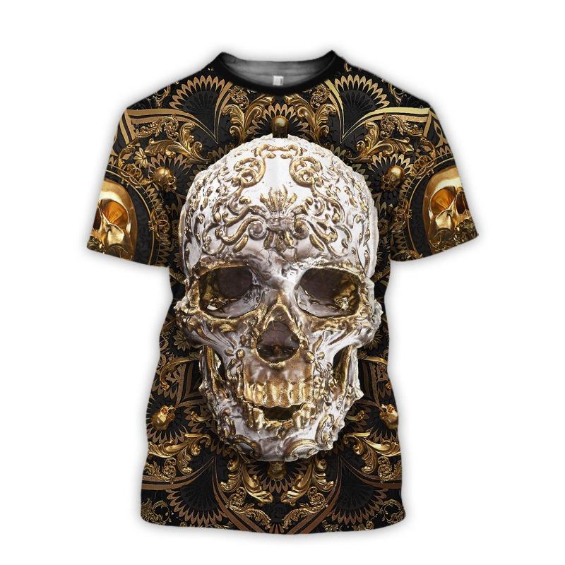Skull Pattern Print Short Sleeve Men's T-Shirt Summer O-Neck 3D Digital Printing Fashion Men's Clothing
