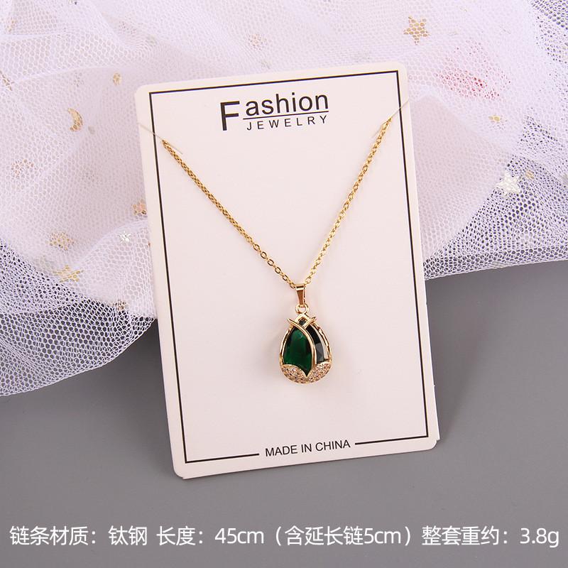 Luxury Drop Water Shaped Zircon Pendant Necklace Geometric Stainless Steel Choker Jewelry Birthday Gifts For Women Girls