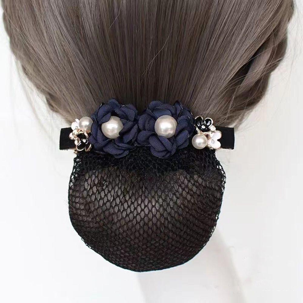Pearl for Stewardess Nurse Flower Hairnet Women Spring Clip Mesh Snood Korean Style Headwear
