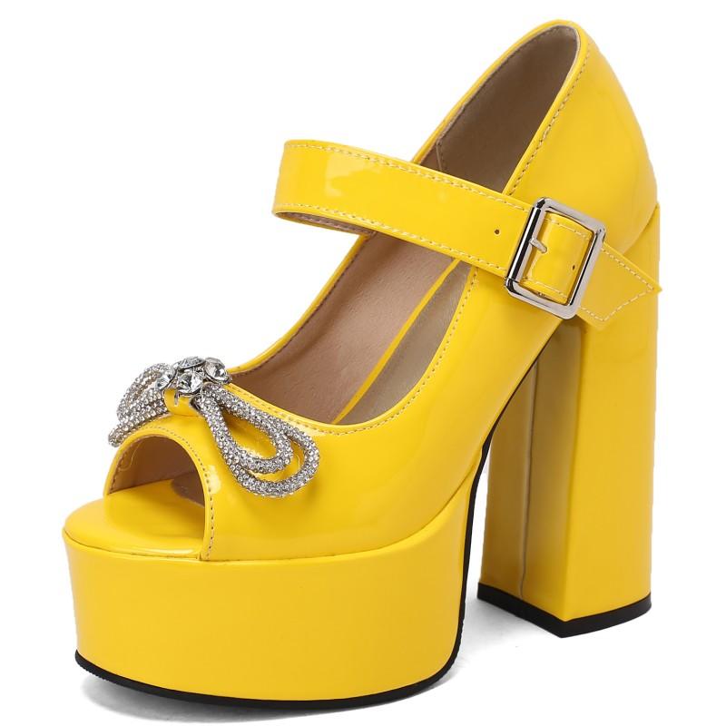 

Женские туфли-лодочки на платформе и каблуке Mary Janes 2024 года, сексуальные туфли с открытым носком, розовые, белые, черные, на высоком каблуке, женские танцевальные свадебные туфли класса люкс 39 жёлтый