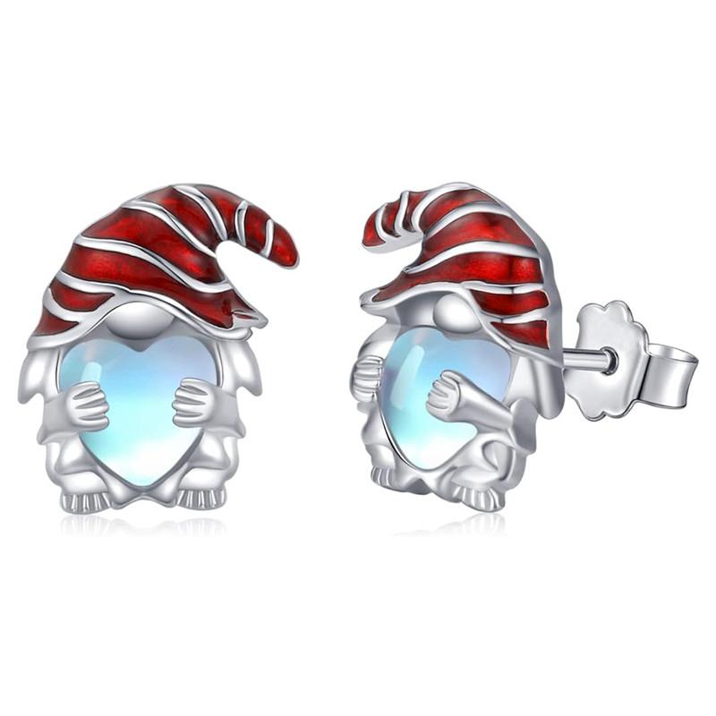 Huitan Father Christmas Design Stud Earrings Creative Red Hat Heart Imitation Moonstone Festive Earrings Santa Claus  New