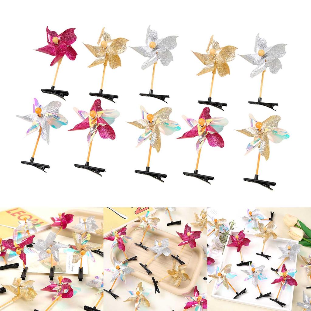 Zarter Ponyclip Windrad Y2K Haarspangen Clip Haarnadel mit Glitzer Süße Mädchen Dame Mini Windrad (10 Stück)