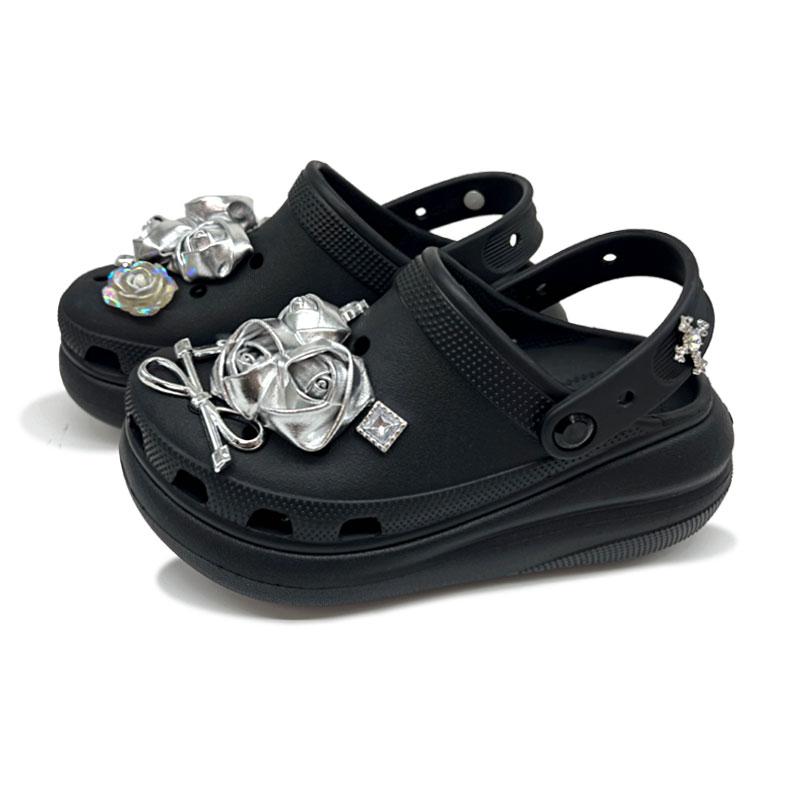 Crocs Crush Clog Black Moon Silver Rose EVA Cold Princess Fashion Trend Temperament Hole Shoes Women Black