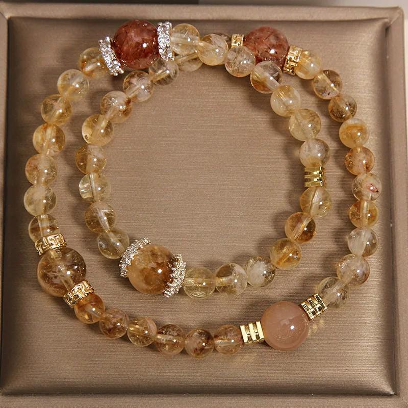 Exquisite Yellow Topaz Double Circle Bracelet: Elegant and Versatile Luxury for Women