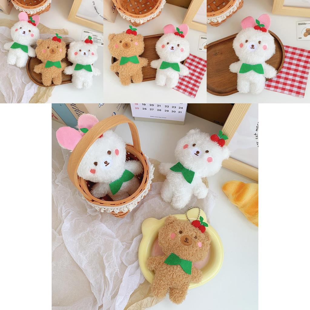 Adorable Plush Bear Rabbit Keychain For Kids Soft Coral Fleece Stuffed Animal