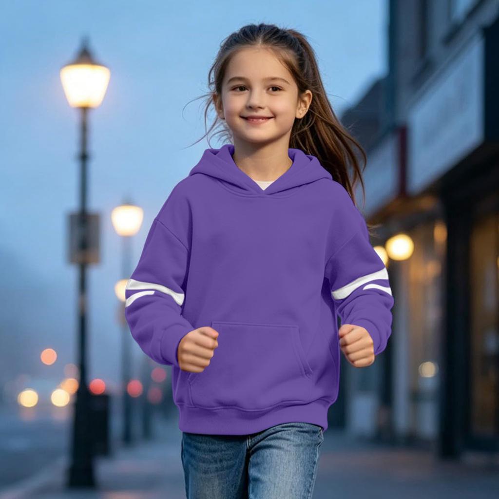 Boys Girls Color Hooded Pullover Loose Fit Casual Sweatshirt for Sports Daily Wear