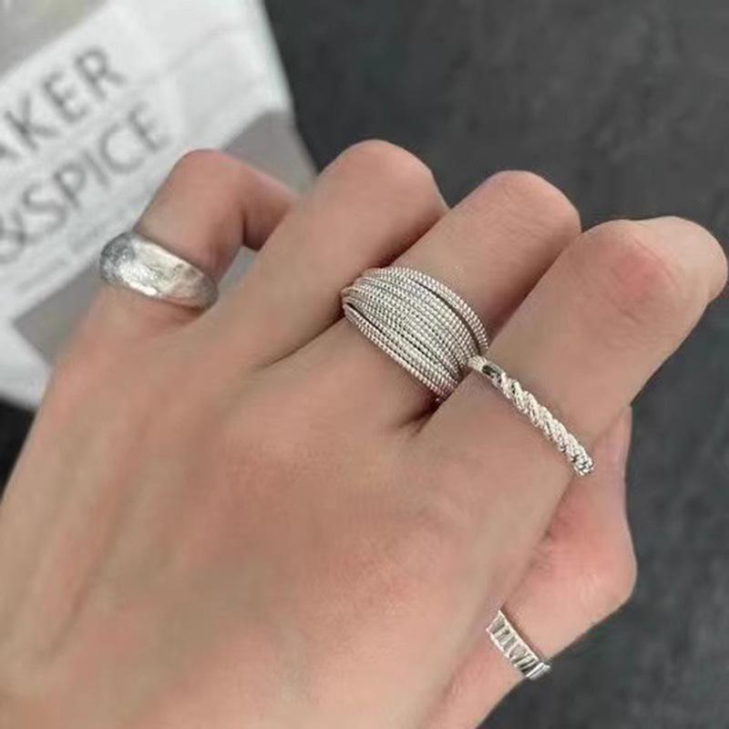Art Deco Geometric Ring Retro Niche Design Multi-layer Thin Glitter Line Ring Female Fashion Personality Cold Wind Senior Sense Hand Jewellery