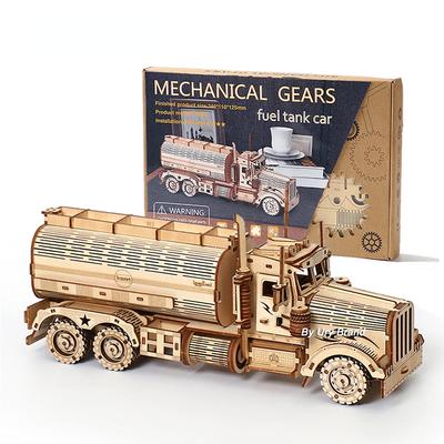 DIY 3D Wooden Puzzles Piggy Bank Fuel Truck Model Building Block Kits Assembly Jigsaw Toy Gift for Children Adult