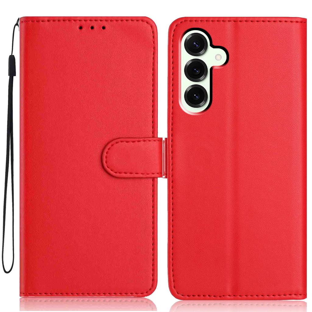 For Samsung Galaxy S25+ Wallet Case with Strap/Multiple Card Slots Solid Color Leather Stand Phone Cover