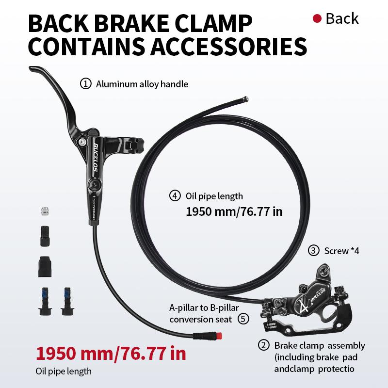 BUCKLOS Frein E-Bike 4 Pistons Coupure de Puissance Trottinette Électrique Frein à Disque Hydraulique 1150mm 1950mm VTT Frein Hydraulique Pièces