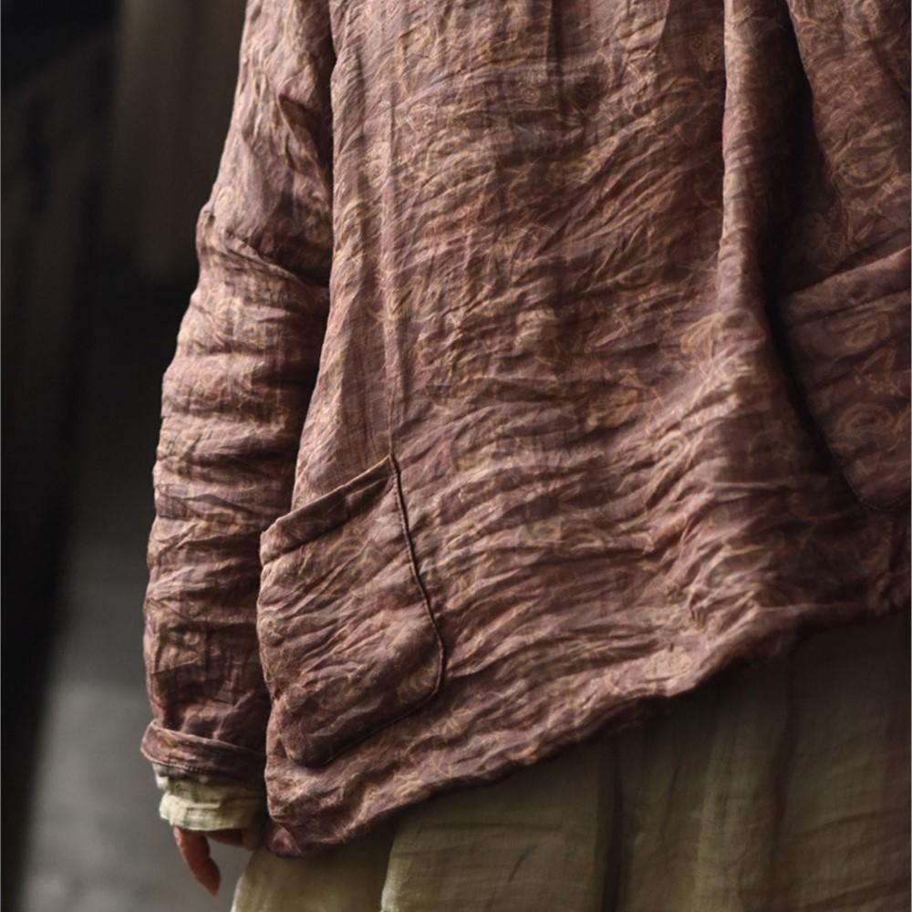 Johnature Women Vintage Print Floral Pullover O-Neck Long Sleeve Autumn Pockets Chinese Style Tops